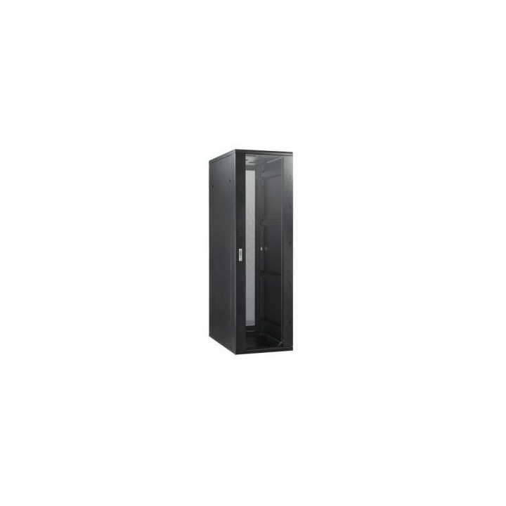 Baie brassage 19'' 26U 600x800 noire porte AV verre/ AR pleine 59kg