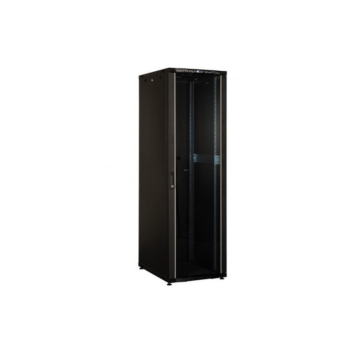 Baie brassage 19'' 20U 600x600 noire porte AV verre/ AR pleine 40kg