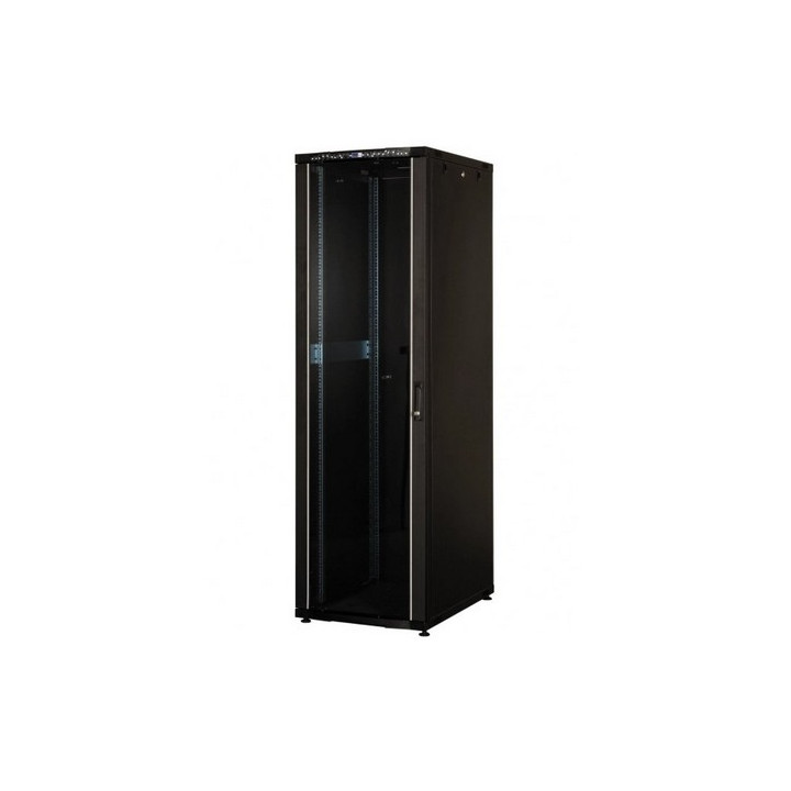 Baie brassage 19'' 16U 600x600 noire porte AV verre/ AR pleine 33kg