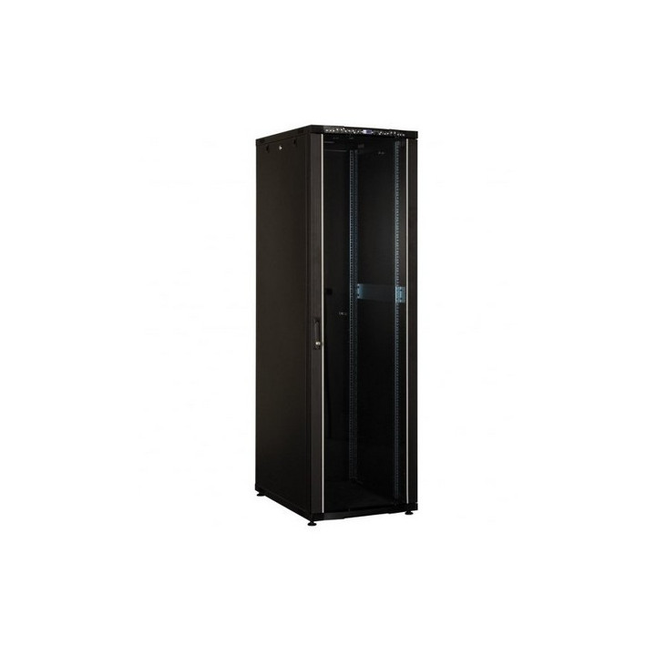 Baie brassage 19'' 20U 600x600 noire porte AV verre/ AR pleine 40kg