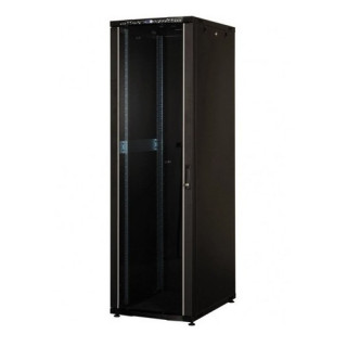 Baie brassage 19'' 16U 600x600 noire porte AV verre/ AR pleine 33kg
