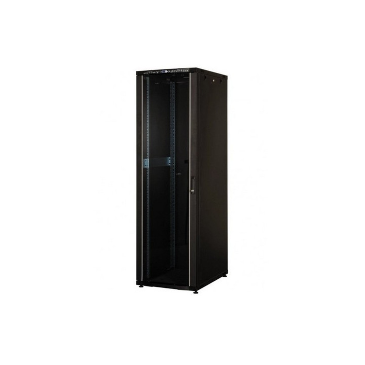 Baie brassage 19'' 16U 600x600 noire porte AV verre/ AR pleine 33kg