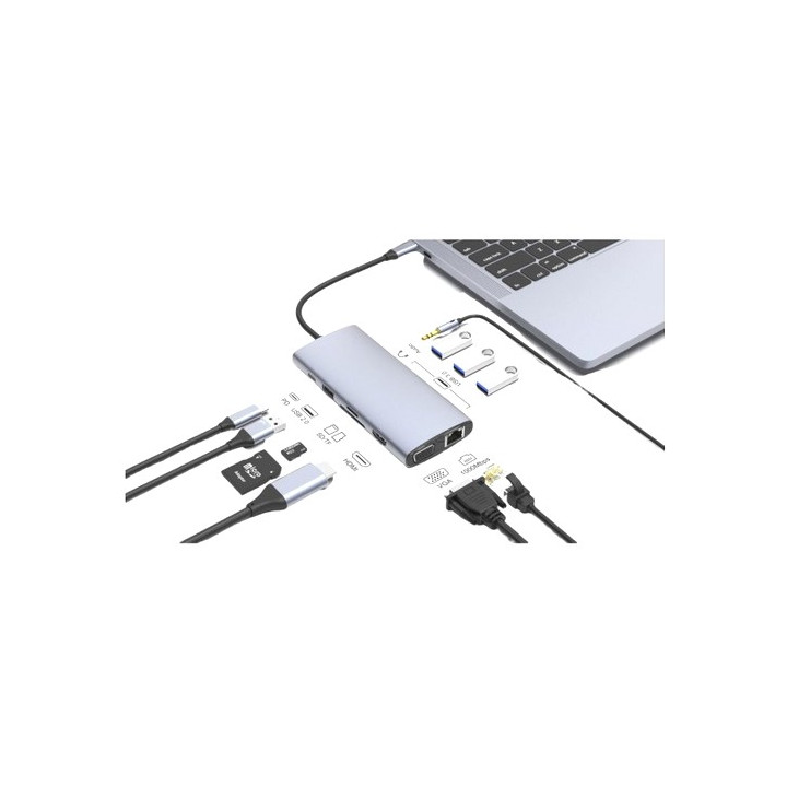 Station d'accueil USB 3.1 Type-C vers HDMI 4K-VGA-LAN-HUB +chargeur 
