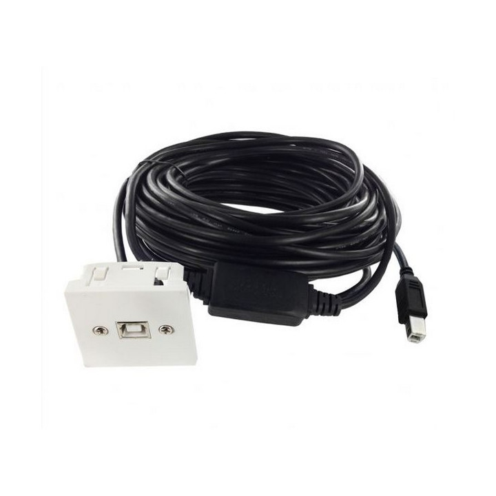 Plastron 45x45 USB 2.0 type B F / cordon amplifié M 5m