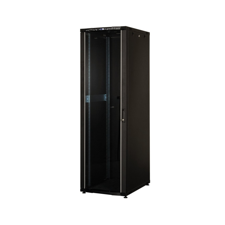 Baie brassage 19'' 36U 600x800 noire porte AV verre/ AR pleine 76kg