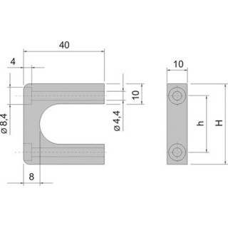 2 poignées avant MultipacPRO largeur 10mm 1U (mini cde 2 pcs)