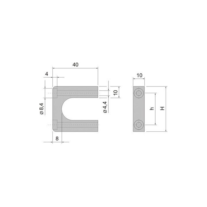 2 poignées avant MultipacPRO largeur 10mm 1U (mini cde 2 pcs)