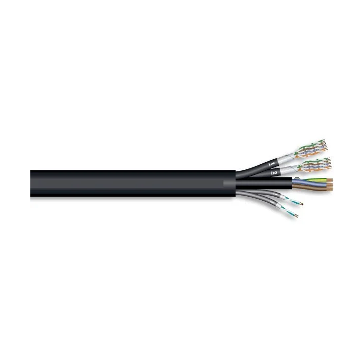 Câble composé : 1x 3x2.5mm² + 2xcat.7 + 2x2x0.25mm² PUR noir Ø21,80mm