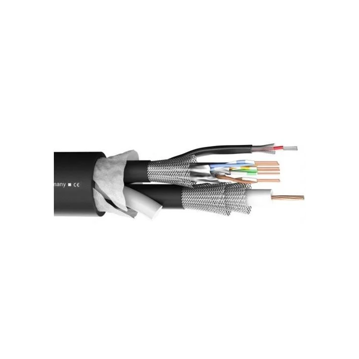Câble composé de : 1xvidéo 1.2L/4.8DZ+2 audio 0.15mm²+1 cat.7 Ø19.6mm