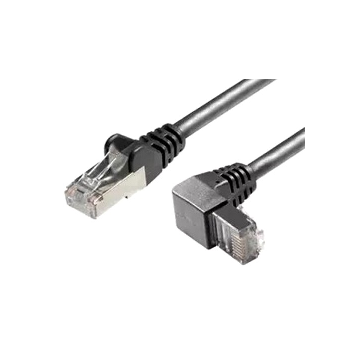 Cordon RJ45 cat.6a S/FTP coudé bas / droit noir 5m