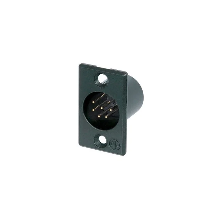 NC6MP-B Embase XLR 6 pts mâle, corps noir, contacts or