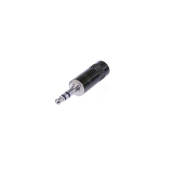 NYS231B Fiche jack 3,5 stéréo mâle métal noir câble ø4mm contacts arg