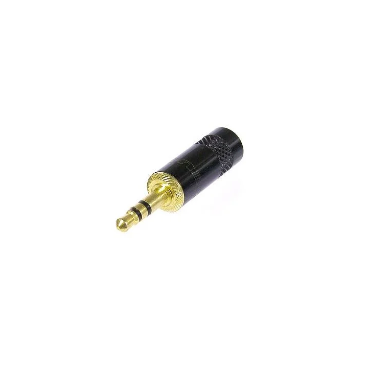 NYS231BG Fiche jack 3,5 stéréo mâle métal noir câble ø4mm contacts or