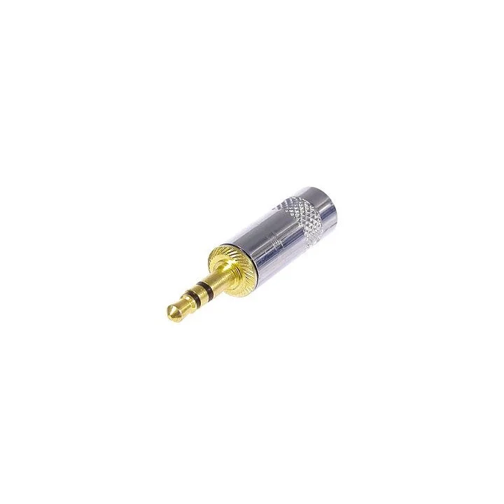 NYS231G Fiche mini jack3,5mm stéréo corps métal contact or/câble ø4mm