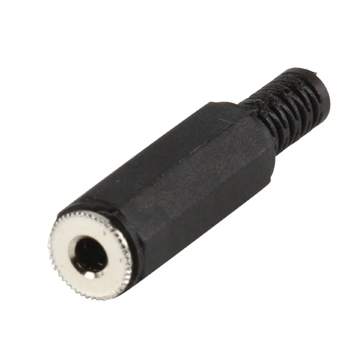 Fiche jack femelle mono droite 3.5 mm en plastique noir avec ressort