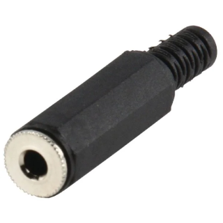 Fiche jack femelle stéréo droite 3.5 mm plastique noir avec ressort
