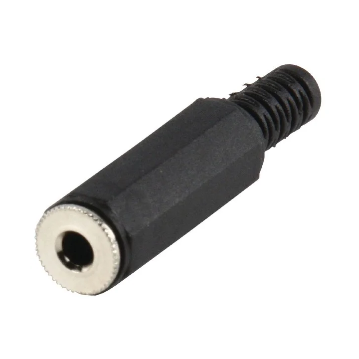 Fiche jack femelle stéréo droite 3.5 mm plastique noir avec ressort