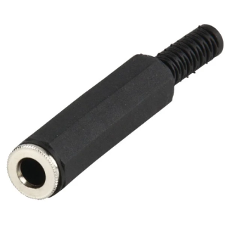 Fiche jack femelle stéréo droite 6.35 mm plastique noir avec ressort