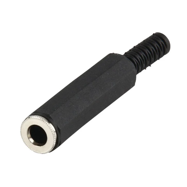 Fiche jack femelle stéréo droite 6.35 mm plastique noir avec ressort