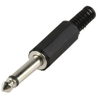 Fiche jack mâle mono droite 6.35 mm en plastique noir avec ressort