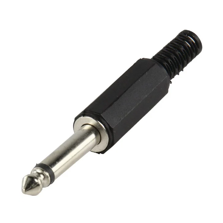 Fiche jack mâle mono droite 6.35 mm en plastique noir avec ressort