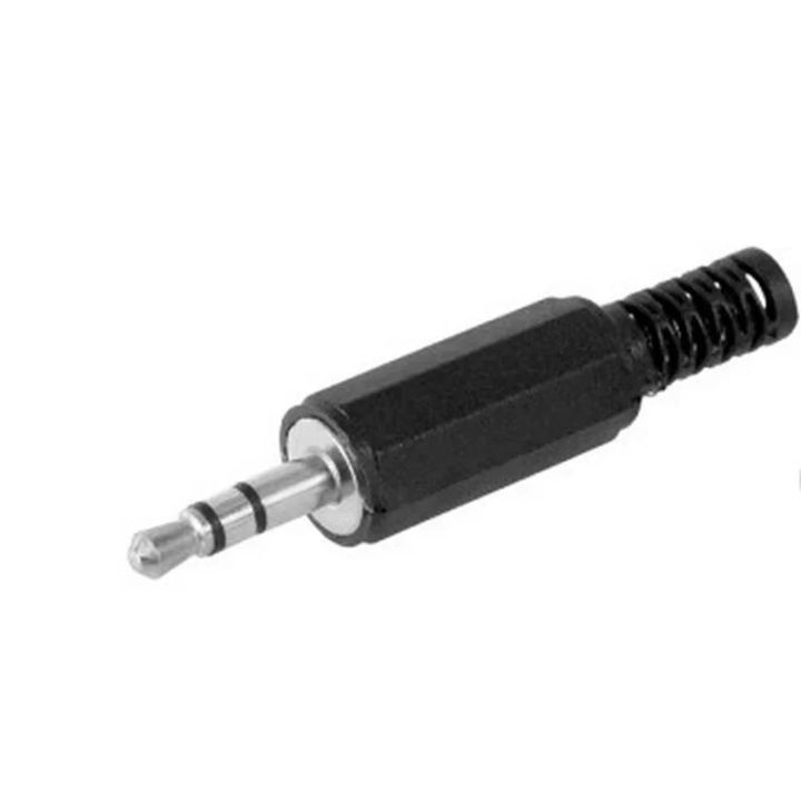 Fiche jack mâle stéréo droite 3.5 mm en plastique noir avec ressort
