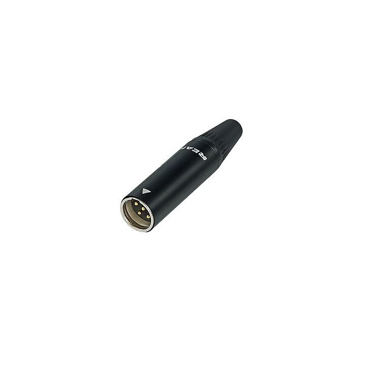 RT4MC-B Fiche mini XLR 4pts mâle noir contacts or avec verrouillage
