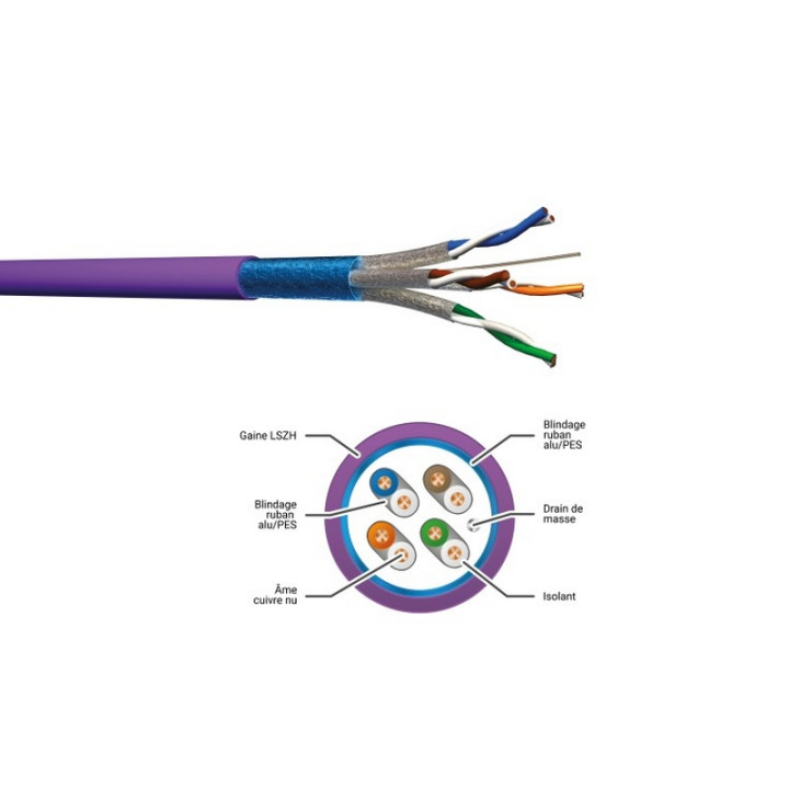 F6004SHC5 Câble rigide cat.6a AWG22 90W F/FTP LSZH Cca (touret 500m)
