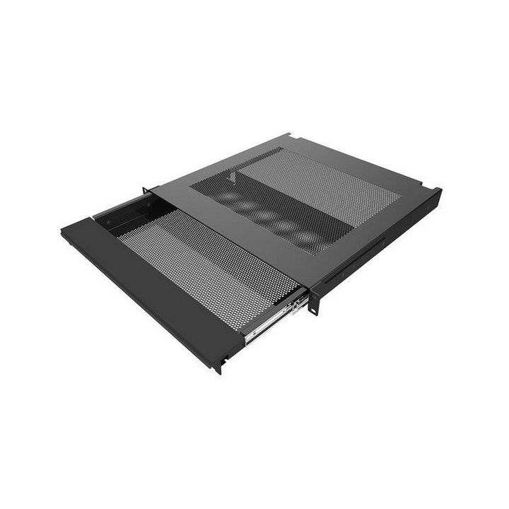 Tiroir 19" 1U pour clavier-souris acier noir avec serrure P: 453.5mm