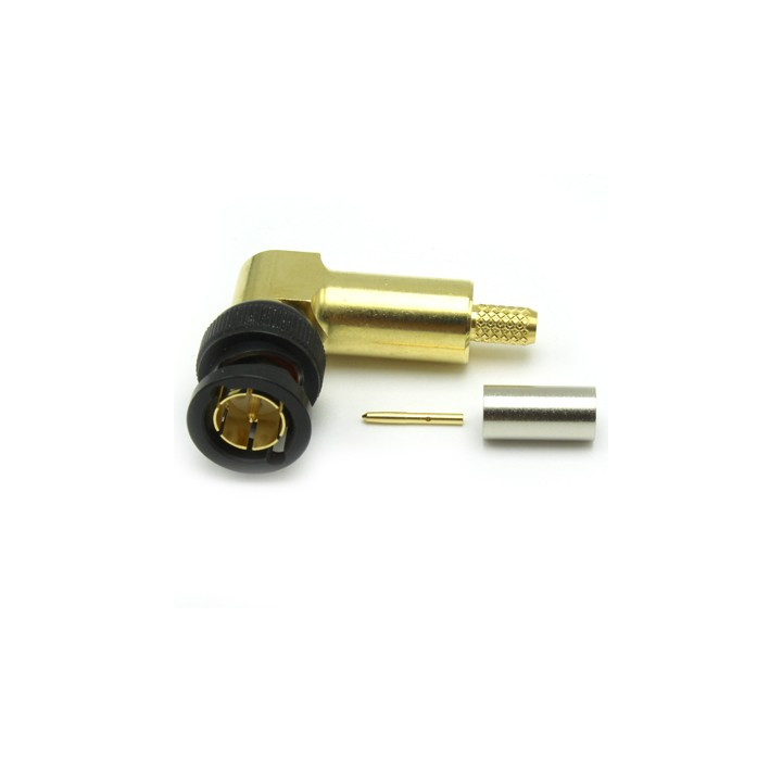Fiche BNC 75 ohms mâle coudée à sertir 12GHz pour câble 0.6/2.8