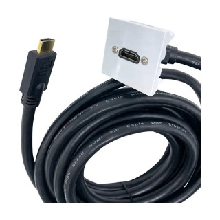 Plastron 45x45 HDMI 2.0 F coudée 60°/ cordon AWG24 M 10m