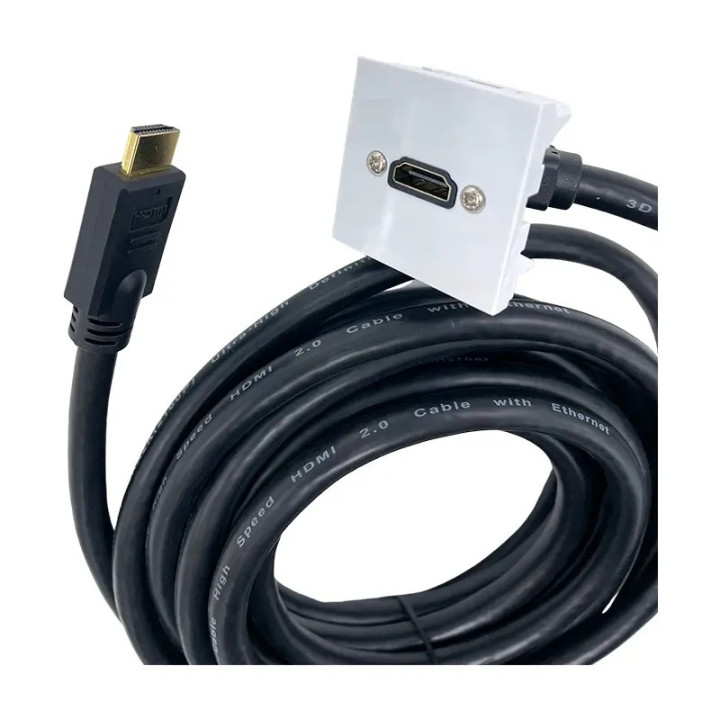 Plastron 45x45 HDMI 2.0 F coudée 60°/ cordon AWG24 M 10m