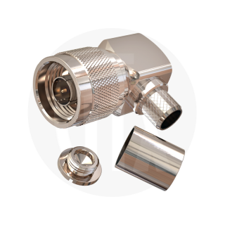 Fiche N mâle coudée à sertir 50 ohms pour câble RG213