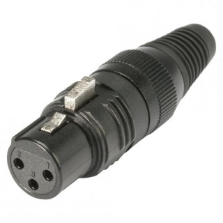 Fiche XLR 3 pts femelle droite HICON corps noir et serre-câble métal