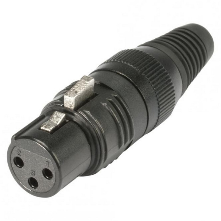 Fiche XLR 3 pts femelle droite HICON corps noir et serre-câble métal
