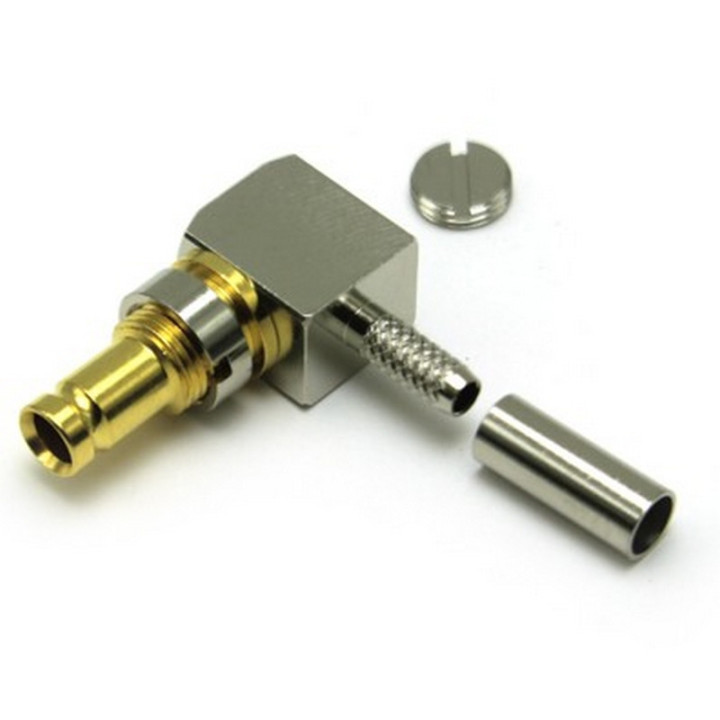 Fiche DIN 1.0/2.3 femelle coudée 75 ohms pour RG179