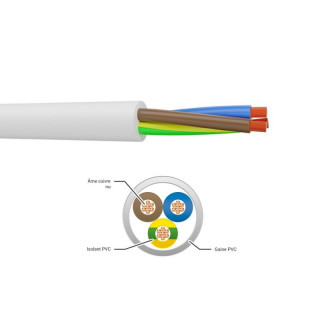 Câble d'alimentation harmonisé H05VV-F 3G1mm² blanc (couronne 50m)