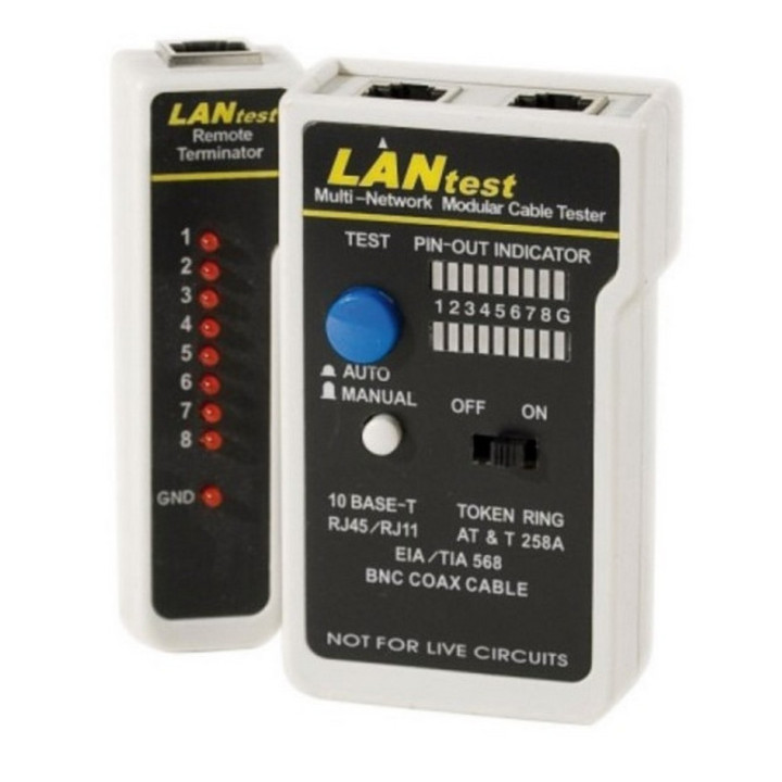 Testeur réseau RJ45 / RJ12 / RJ11 / coax BNC professionnel