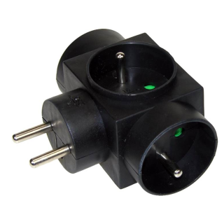 Triplette secteur noire 1 entrée mâle 3 sorties femelles 10/16A