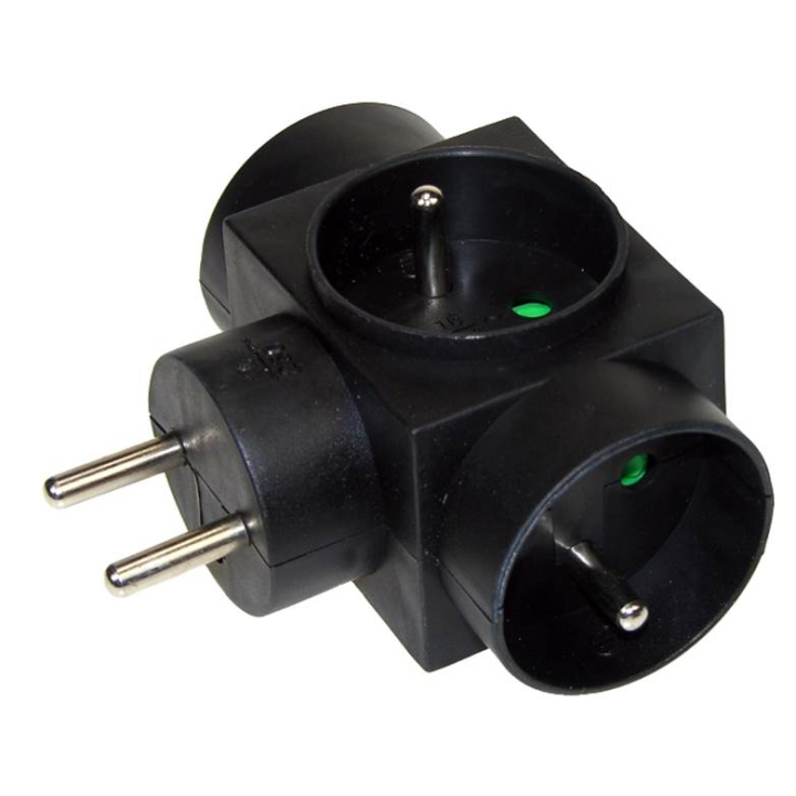 Triplette secteur noire 1 entrée mâle 3 sorties femelles 10/16A