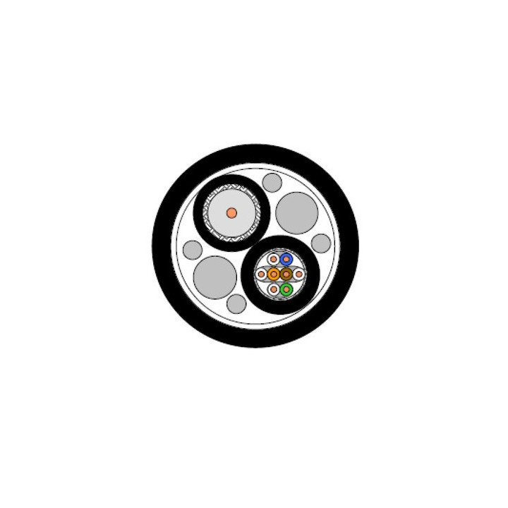 Câble composé : 1xHDPROFLEX1.0L/4.8 + 1xcat7 MFO24 PVC noir Ø19.2mm