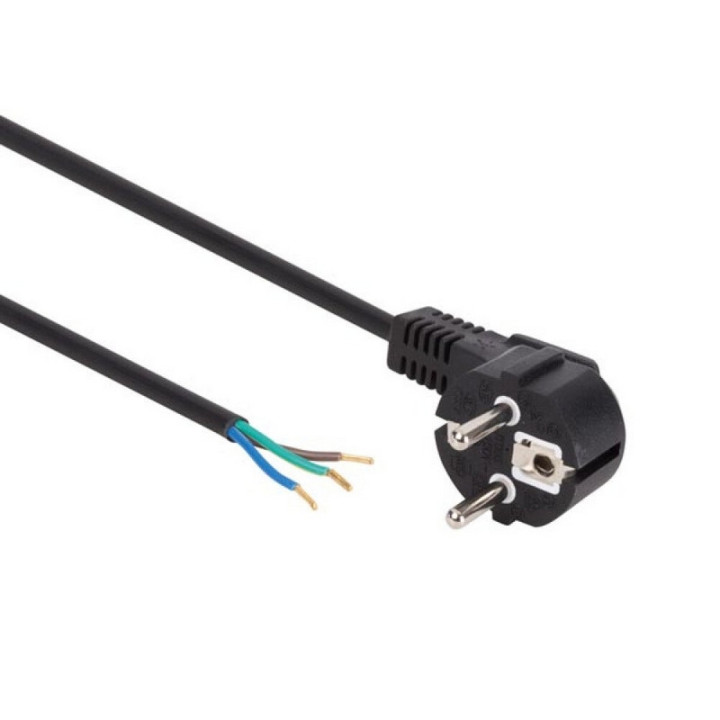 Cordon secteur noir HO5VVF 3G0,75mm² CEE 7/7 coudé / à câbler - 1.5m