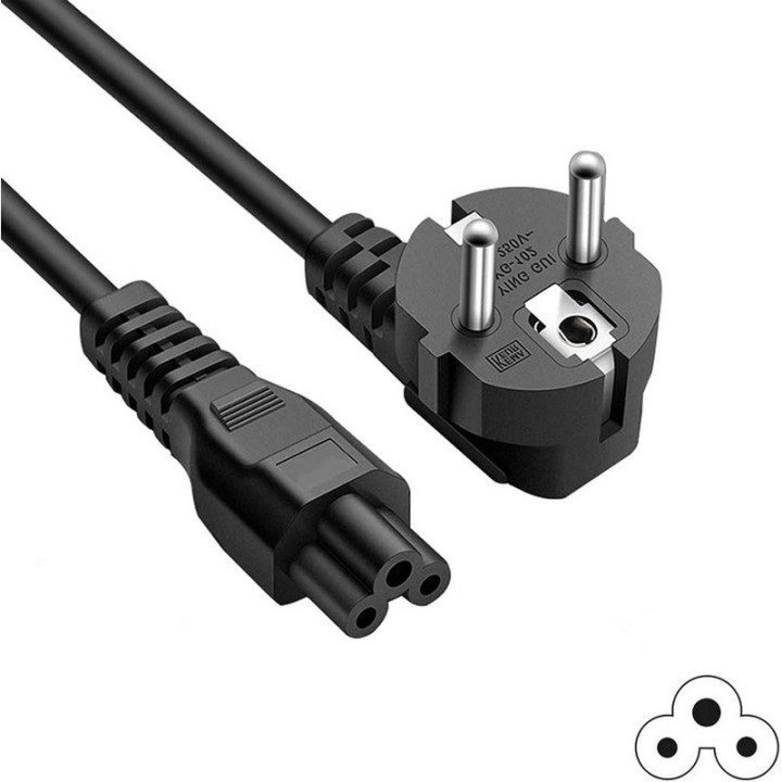Cordon secteur tripolaire HO5VVF 3x0.75mm² CEE7/7 / IEC C5 noir 1m