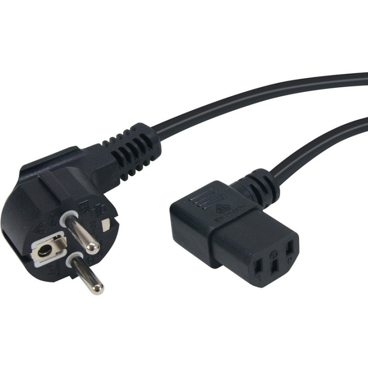 Cordon secteur HO5VVF 3x1mm² CEE7/7 coudé / C13L coudé côté noir 5m