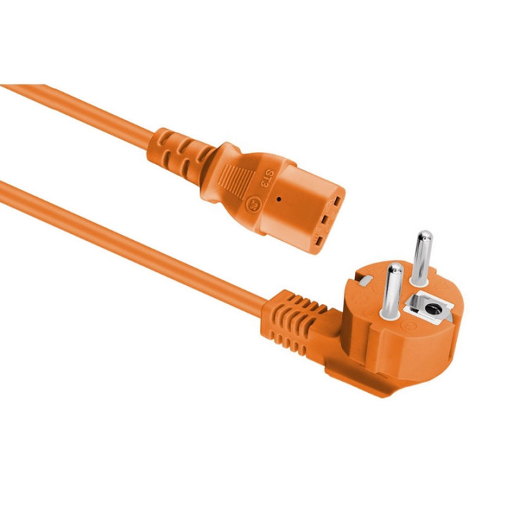 Cordon secteur HO5VVF 3x0.75mm² CEE7/7 coudé / C13 orange 1.80m
