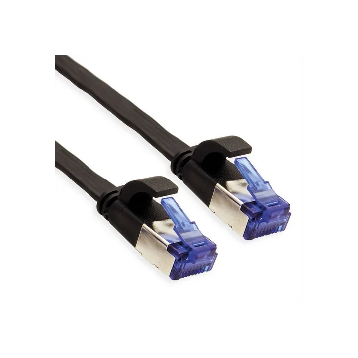 Cordon RJ45 cat.6a F/UTP plat snagless noir manchon court
