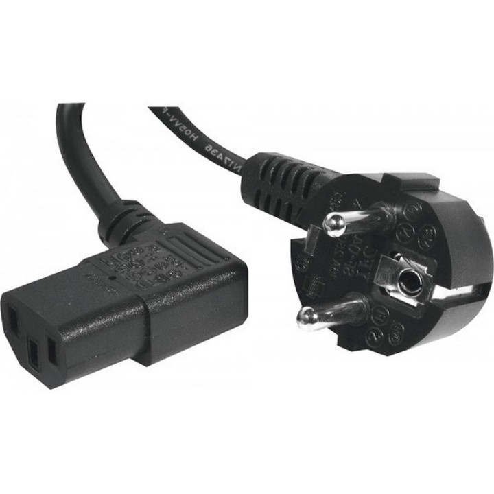 Cordon secteur HO5VVF 3x1mm² CEE7/7 coudé/IEC C13L coudé noir 3m