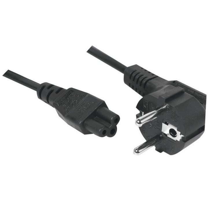 Cordon secteur tripolaire HO5VVF 3x0.75mm² CEE7/7 / IEC C5 noir 3m