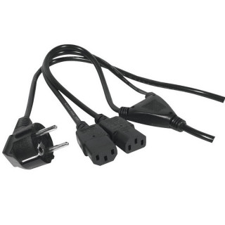 Cordon secteur HO5VVF en Y CEE7/7 coudé / 2x IEC C13 noir 1.8m