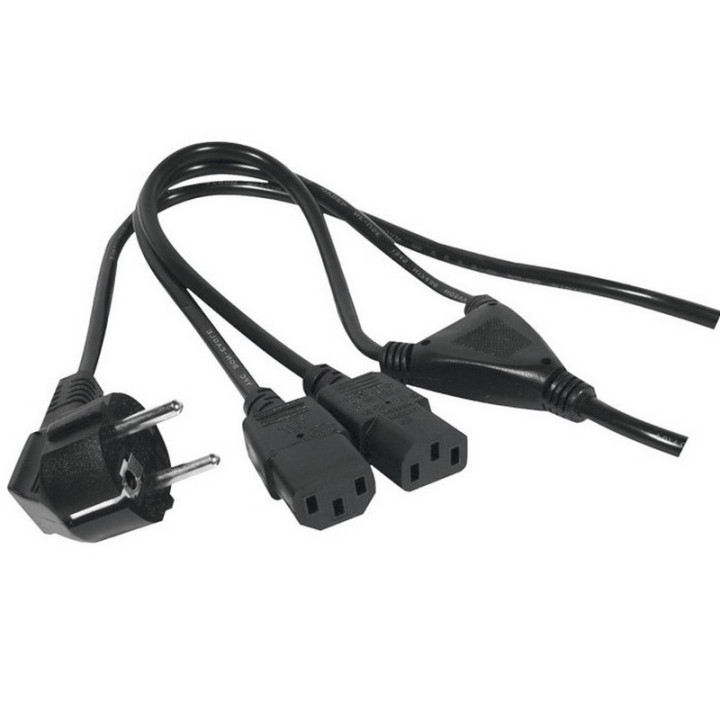 Cordon secteur HO5VVF en Y CEE7/7G droit / 2x IEC C13 noir 2.1m